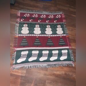 Vintage Festive Holiday Throw Blanket with Snowman and Tree Design
